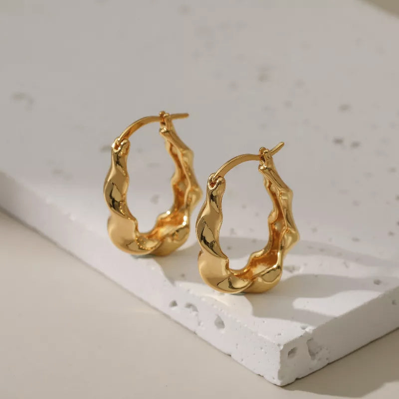 24k gold filled wavy sculpted hoop earring