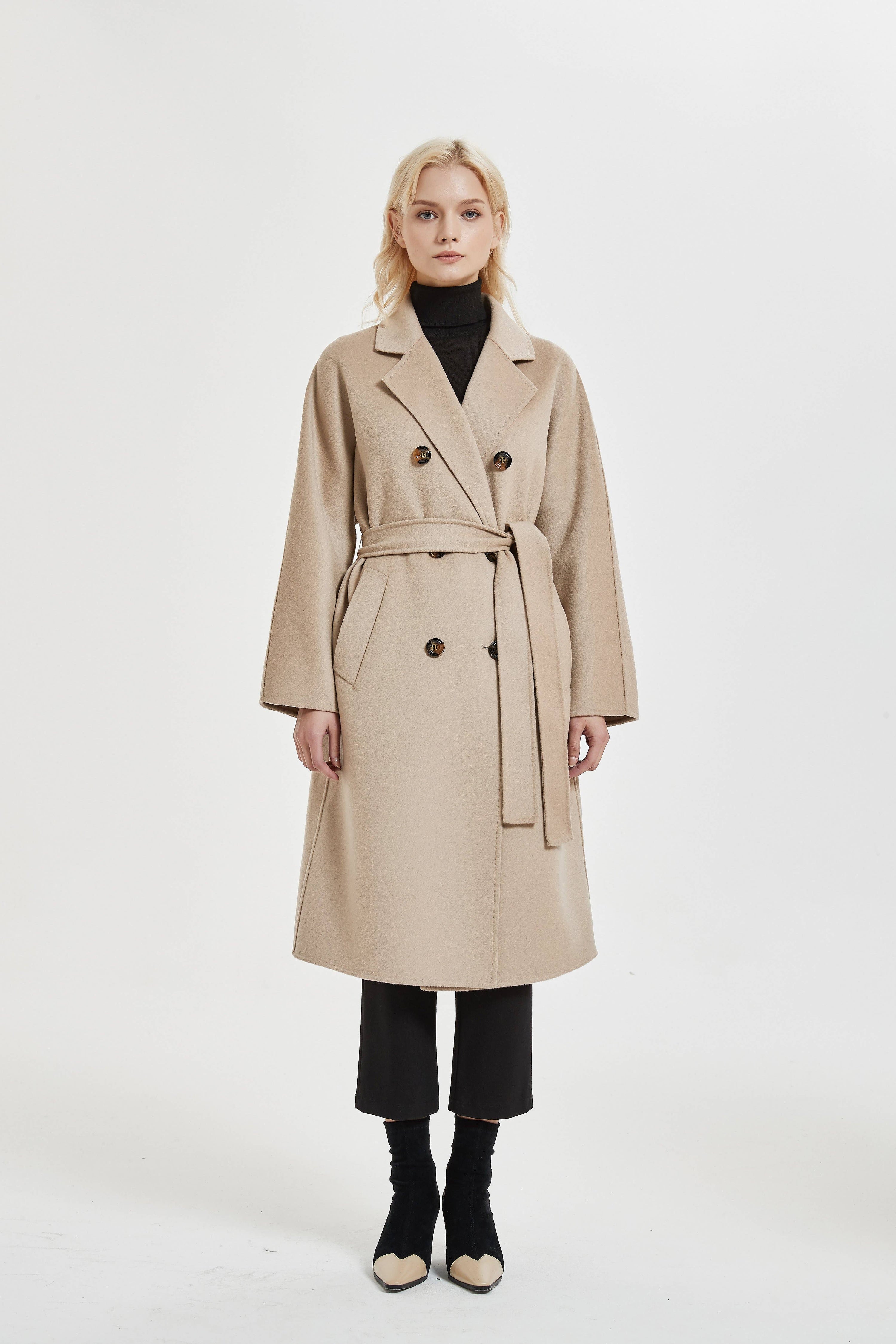 Organic Double - Breast Cashmere Belted Coat