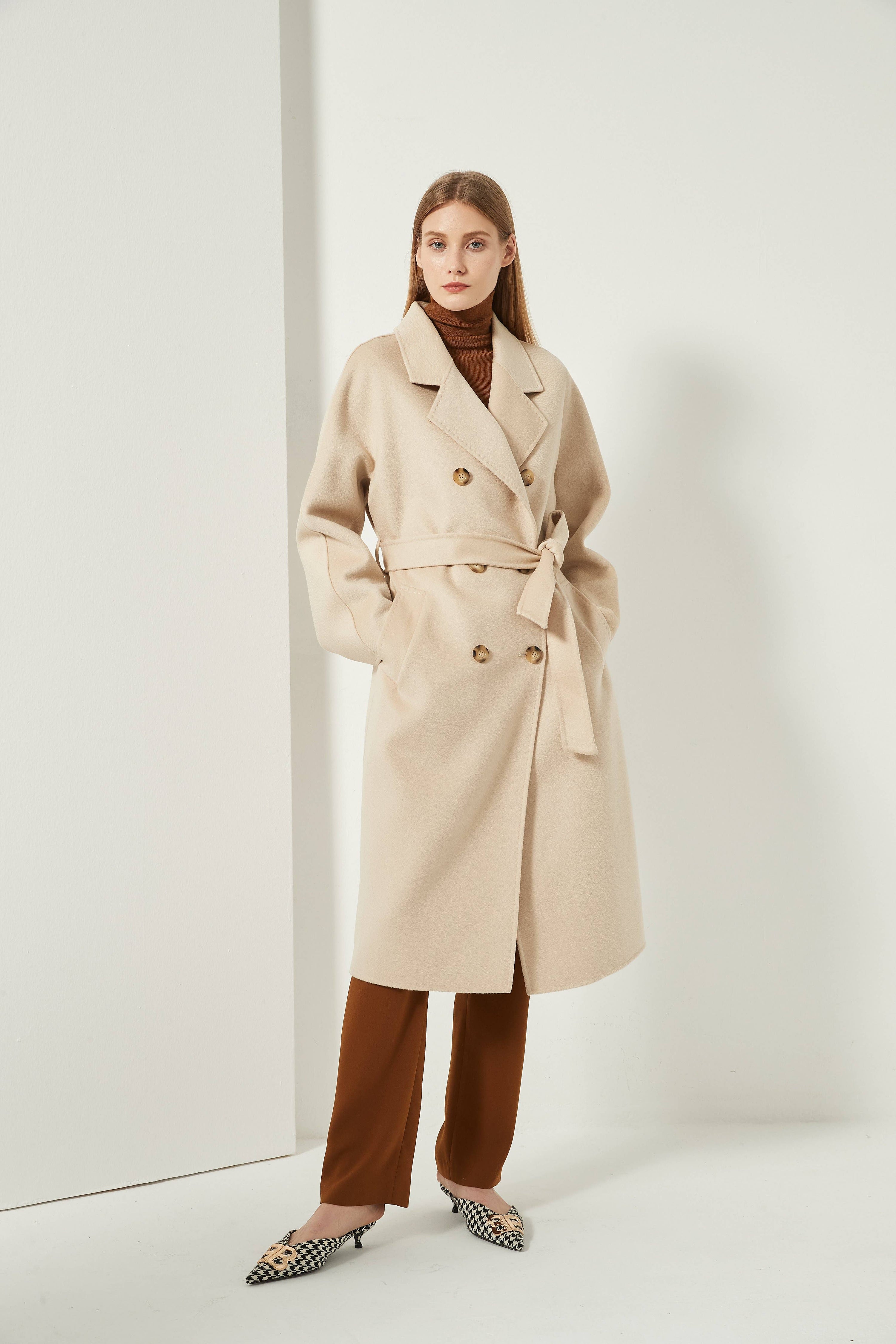 Organic Double - Breast Cashmere Belted Coat