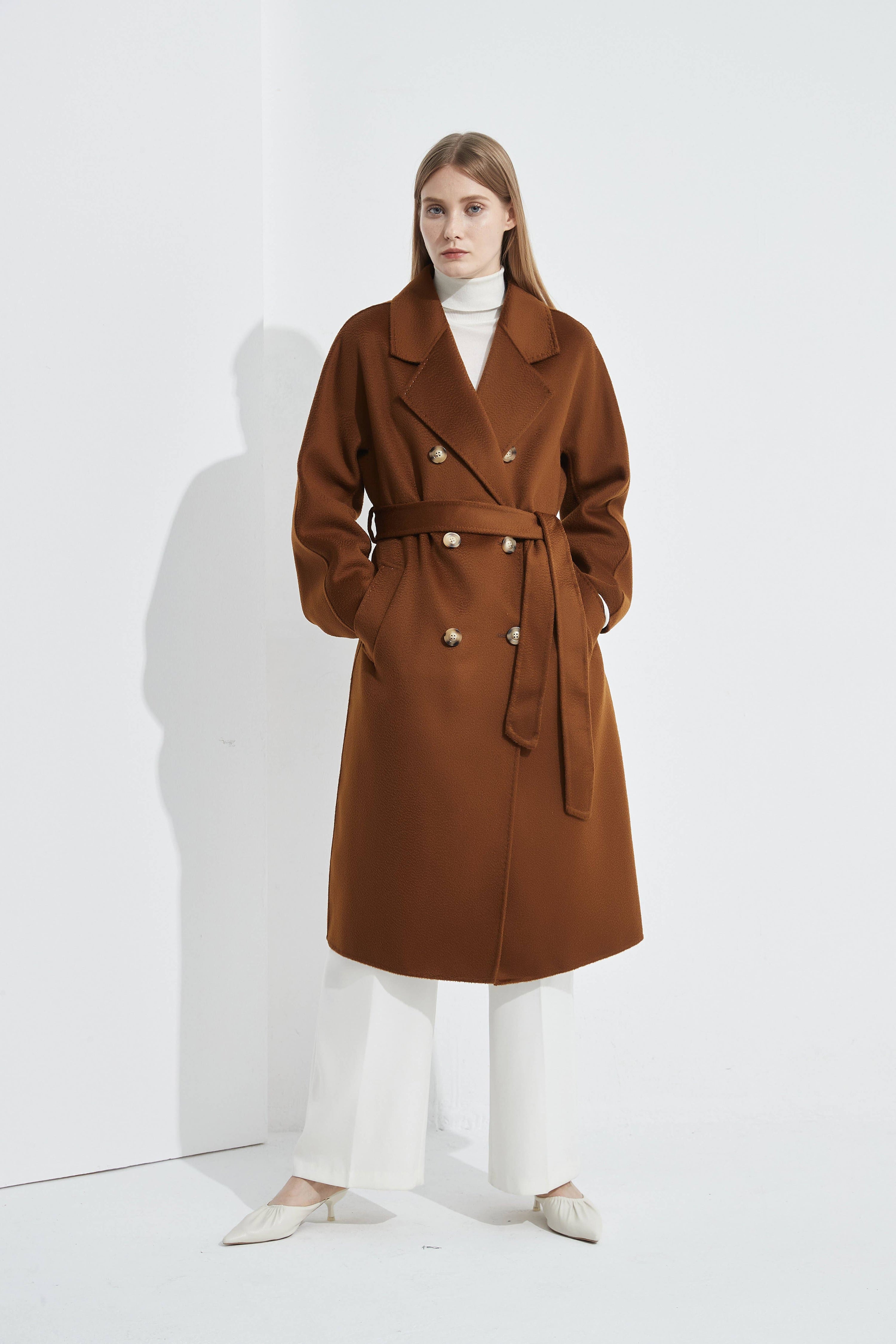 Organic Double - Breast Cashmere Belted Coat