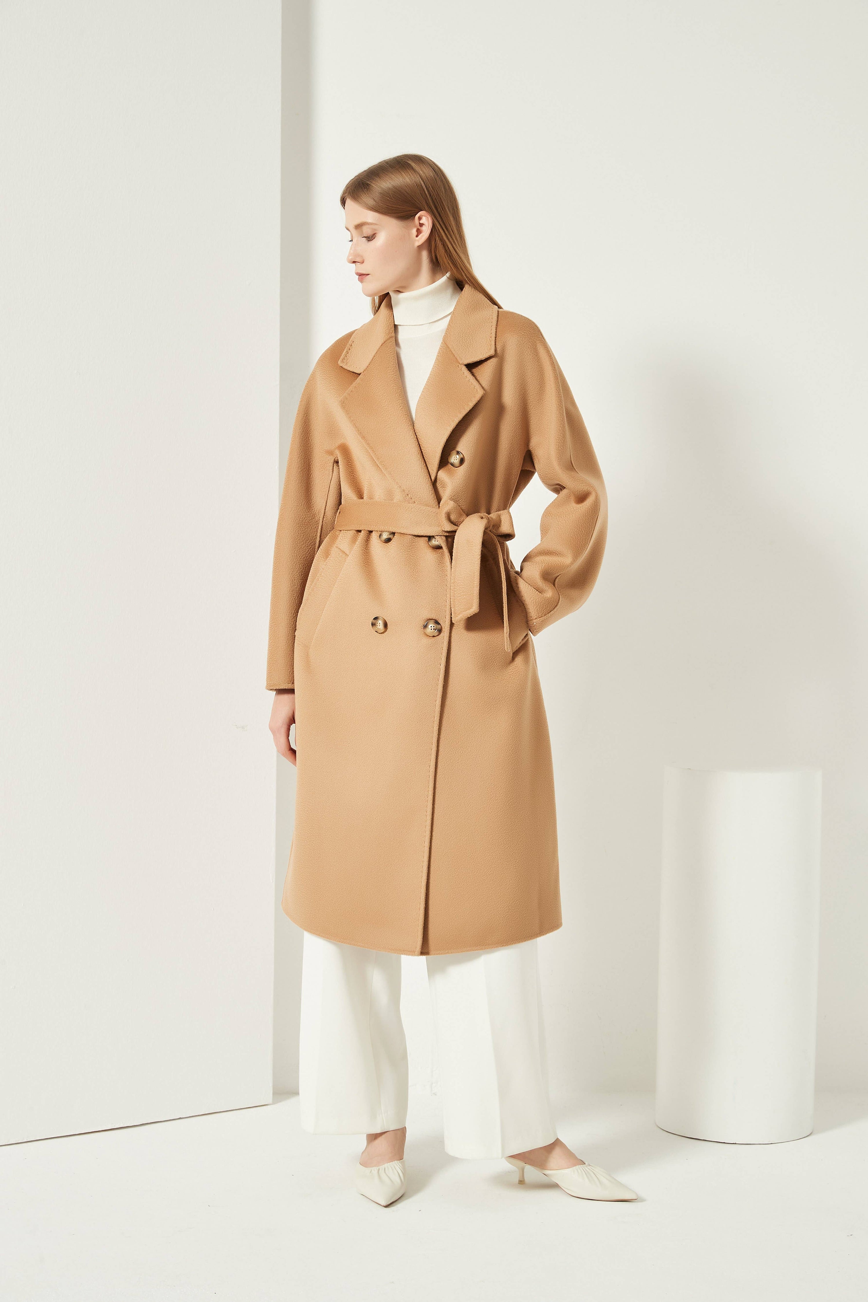 Organic Double - Breast Cashmere Belted Coat