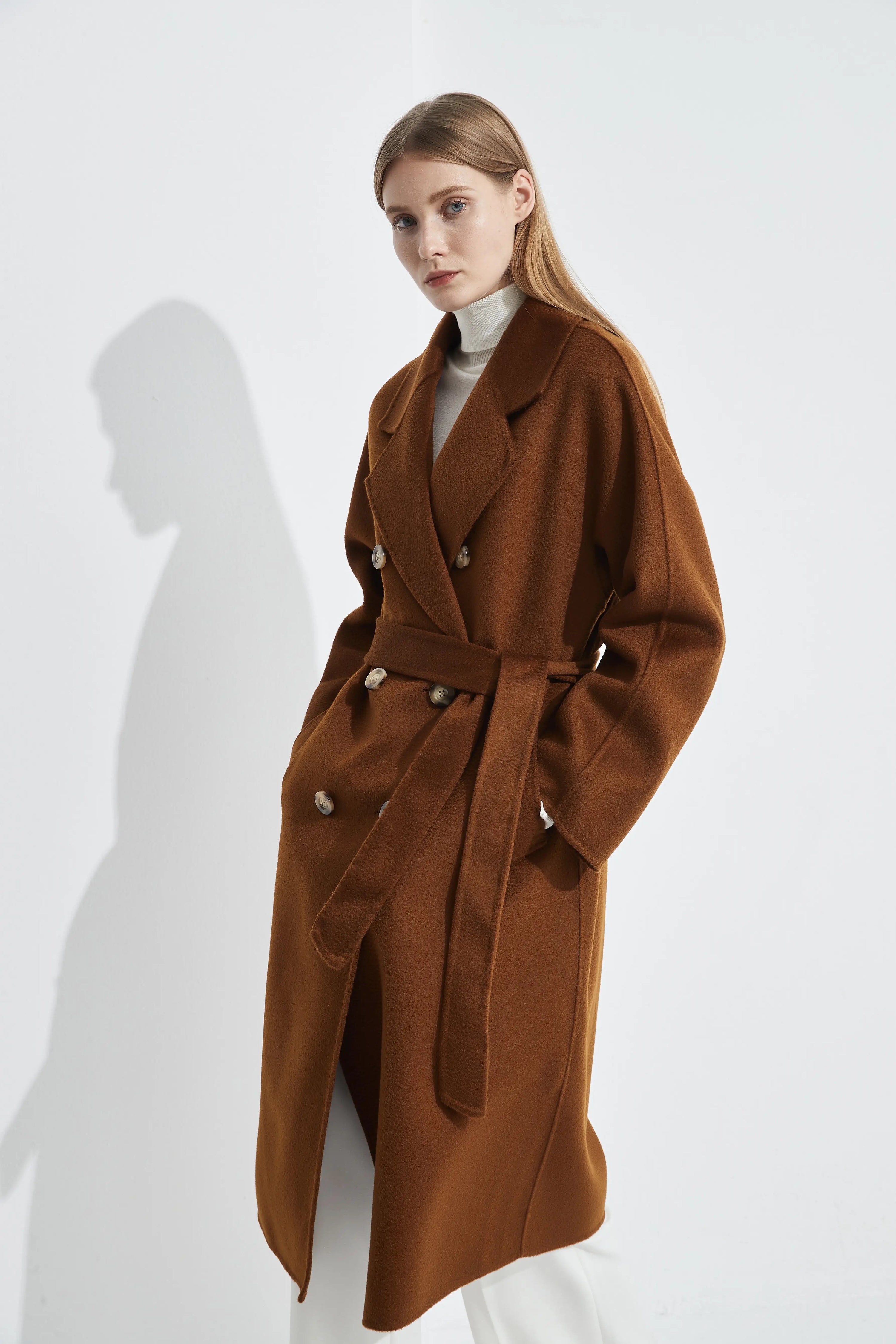 Organic Double - Breast Cashmere Belted Coat