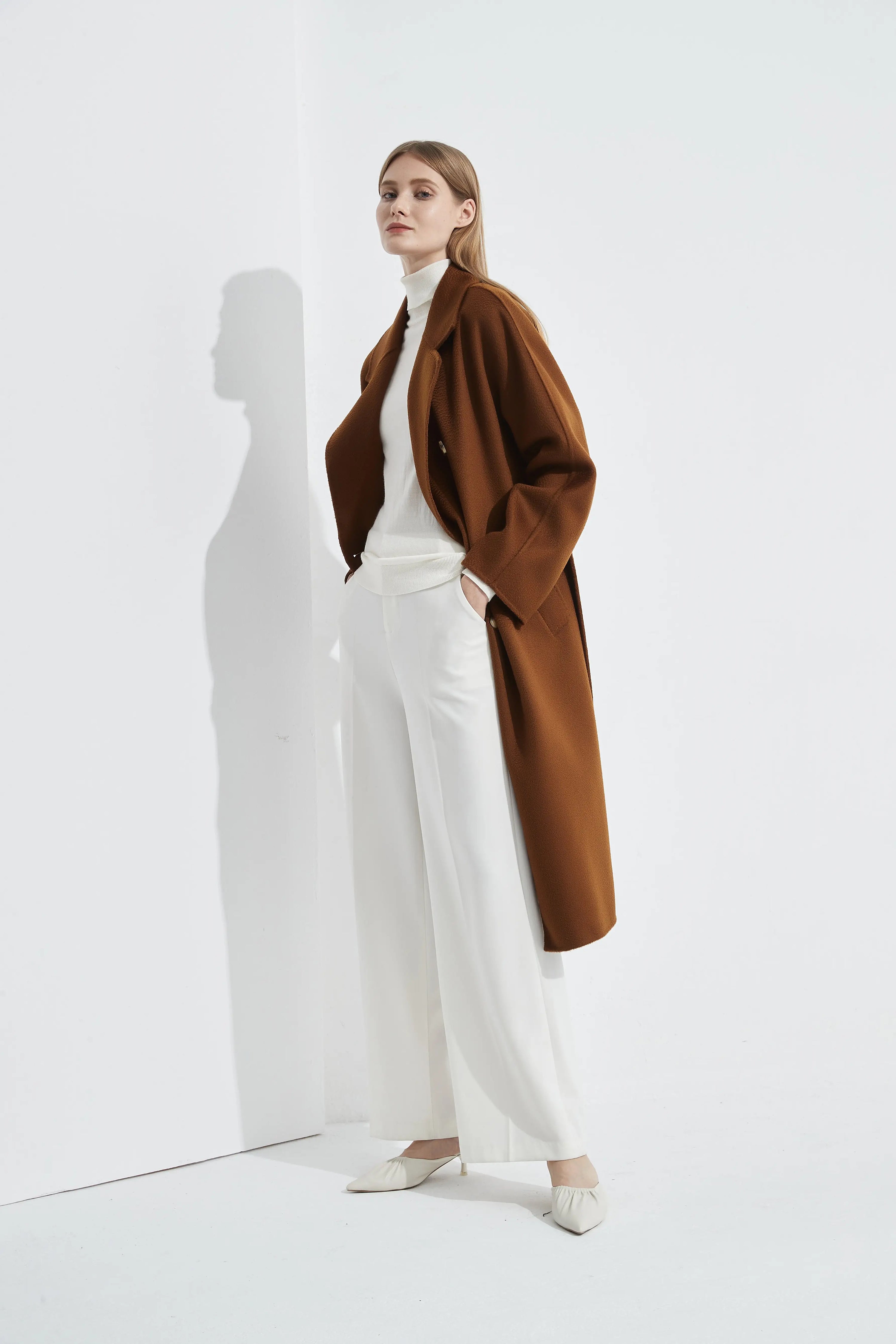 Organic Double - Breast Cashmere Belted Coat