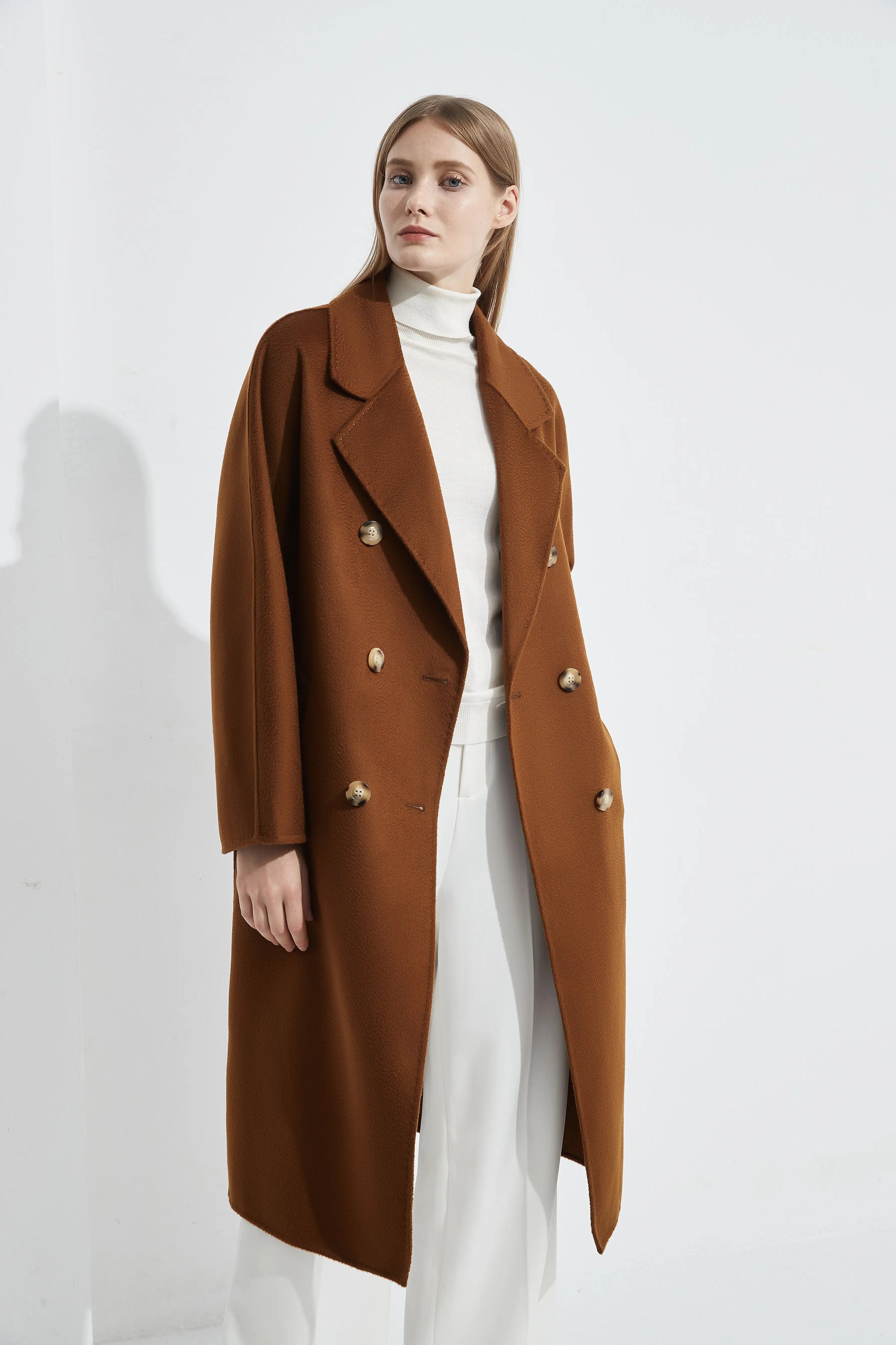 Organic Double - Breast Cashmere Belted Coat