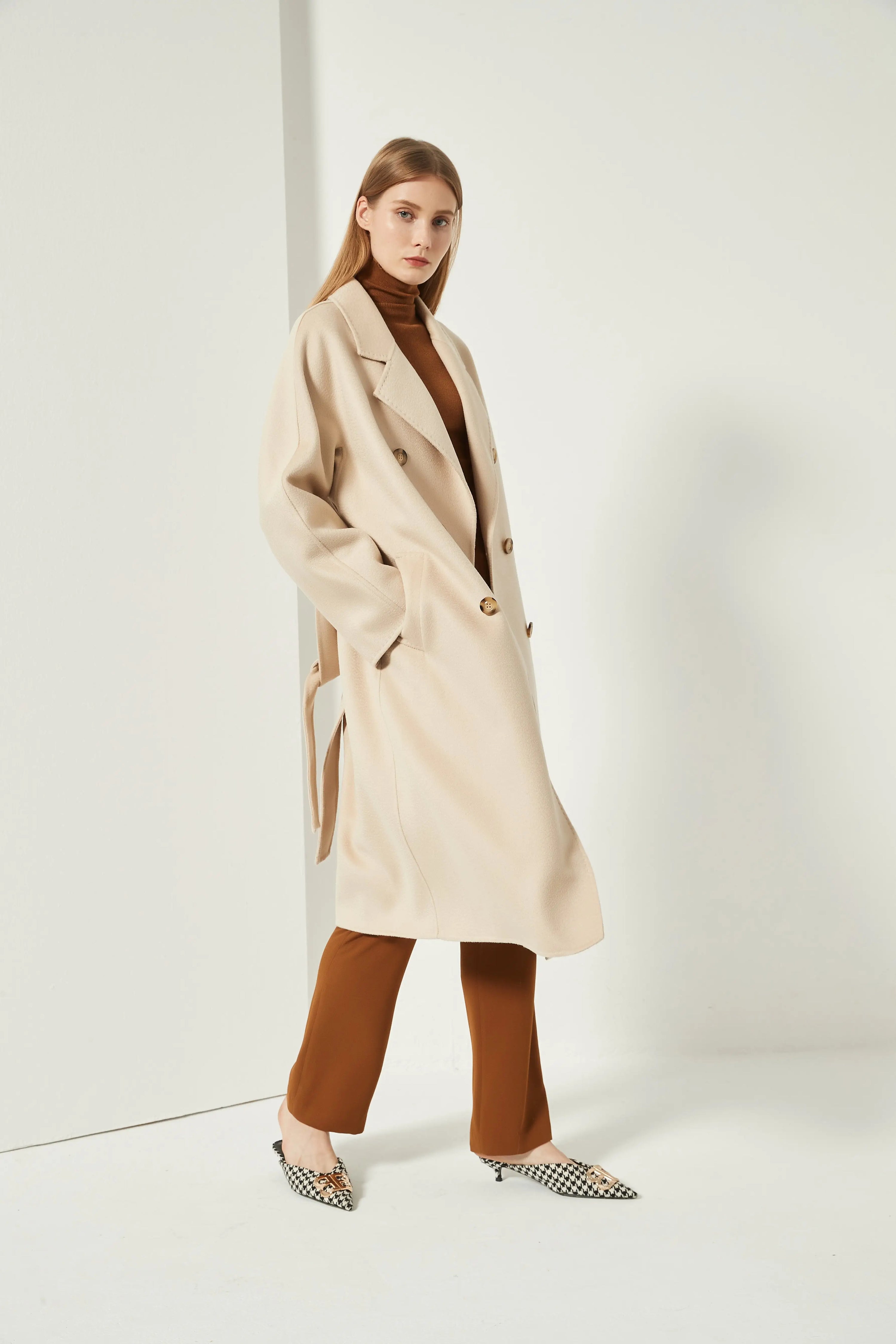 Organic Double - Breast Cashmere Belted Coat