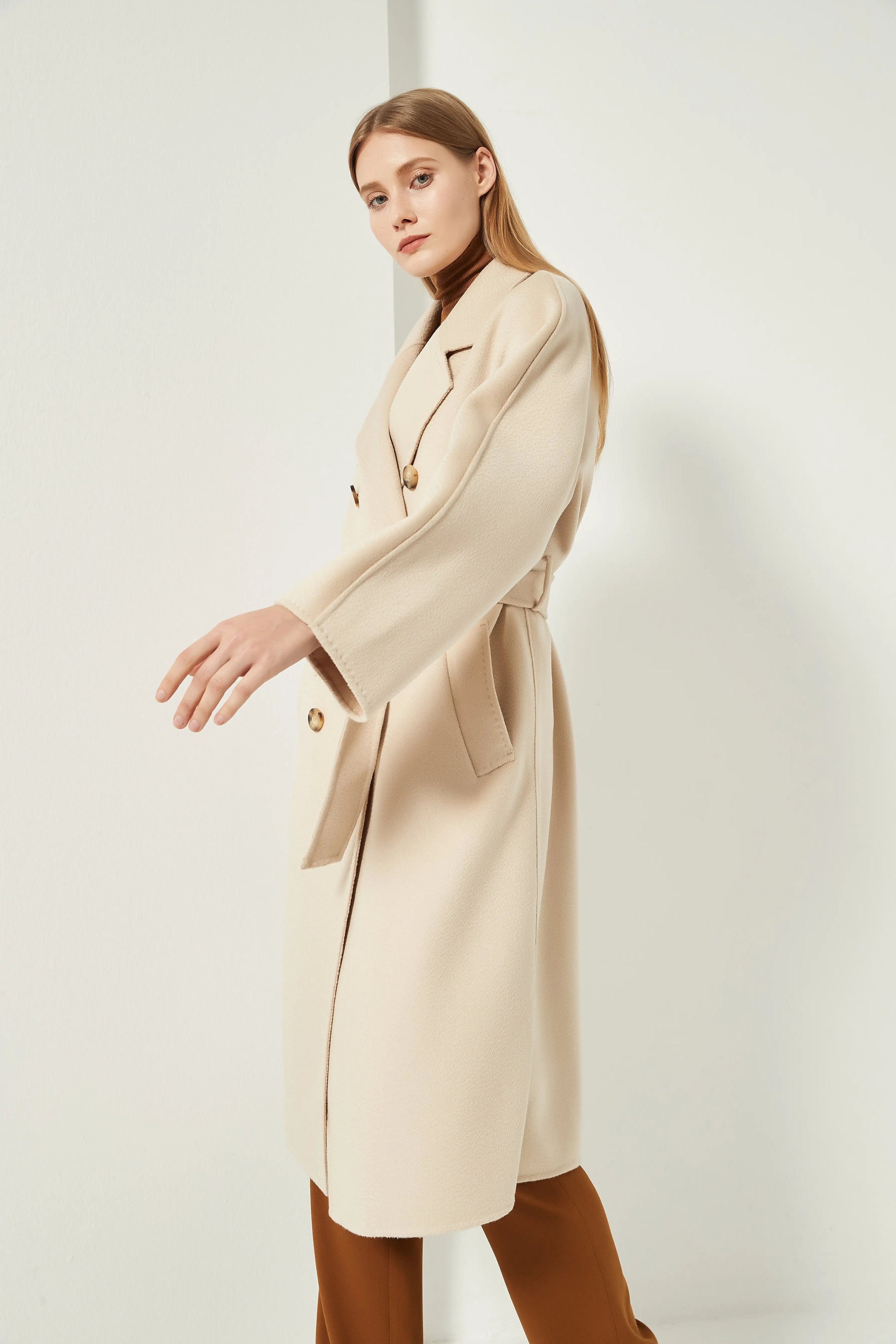 Organic Double - Breast Cashmere Belted Coat