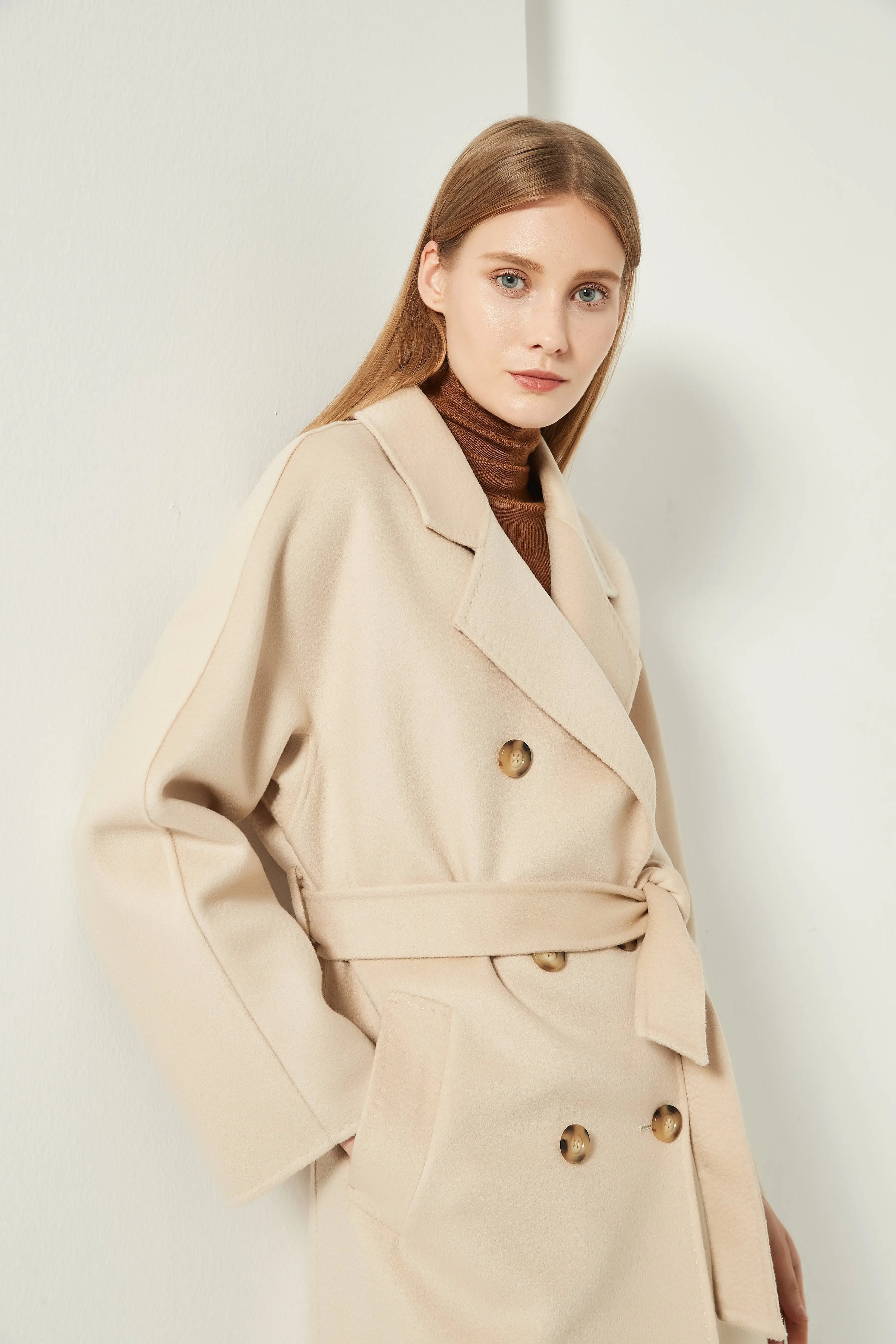 Organic Double - Breast Cashmere Belted Coat