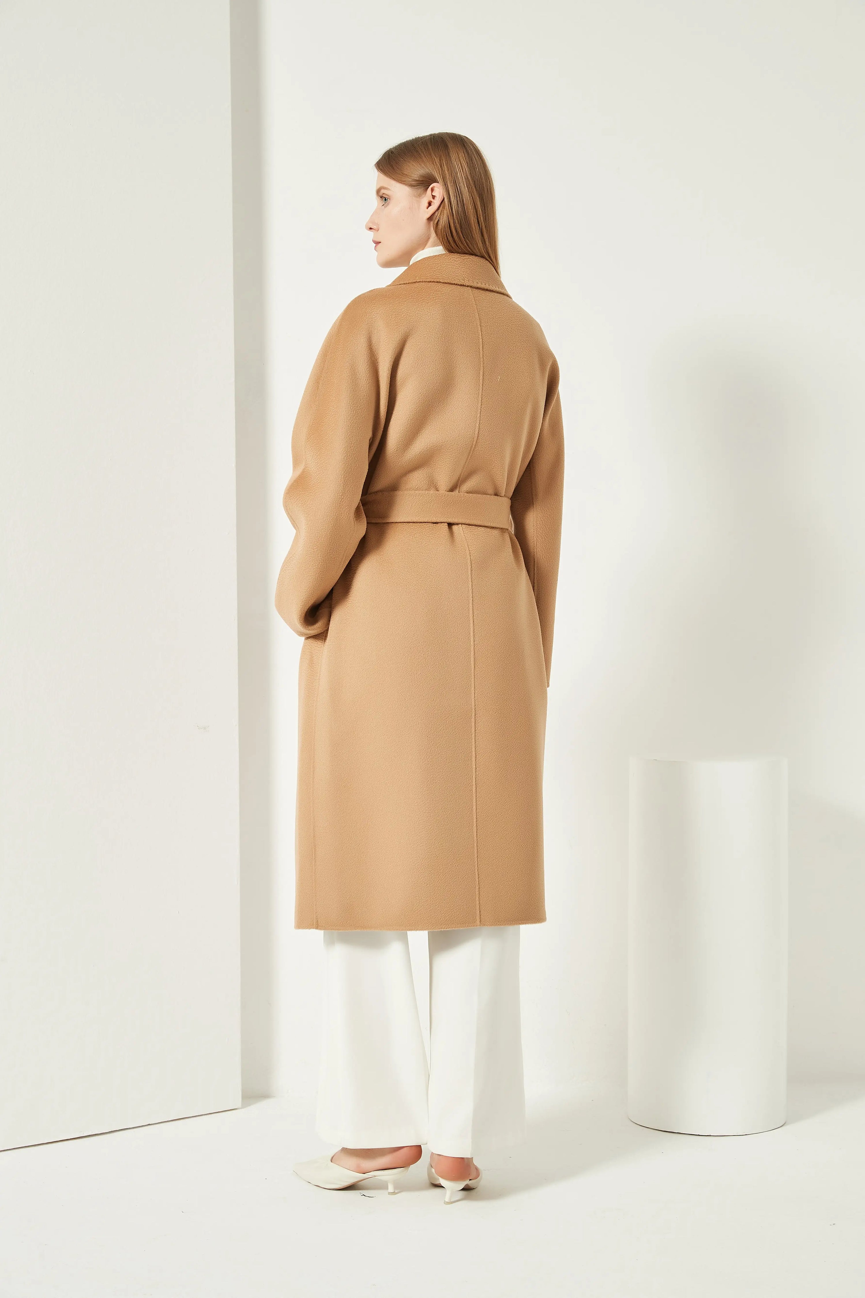 Organic Double - Breast Cashmere Belted Coat