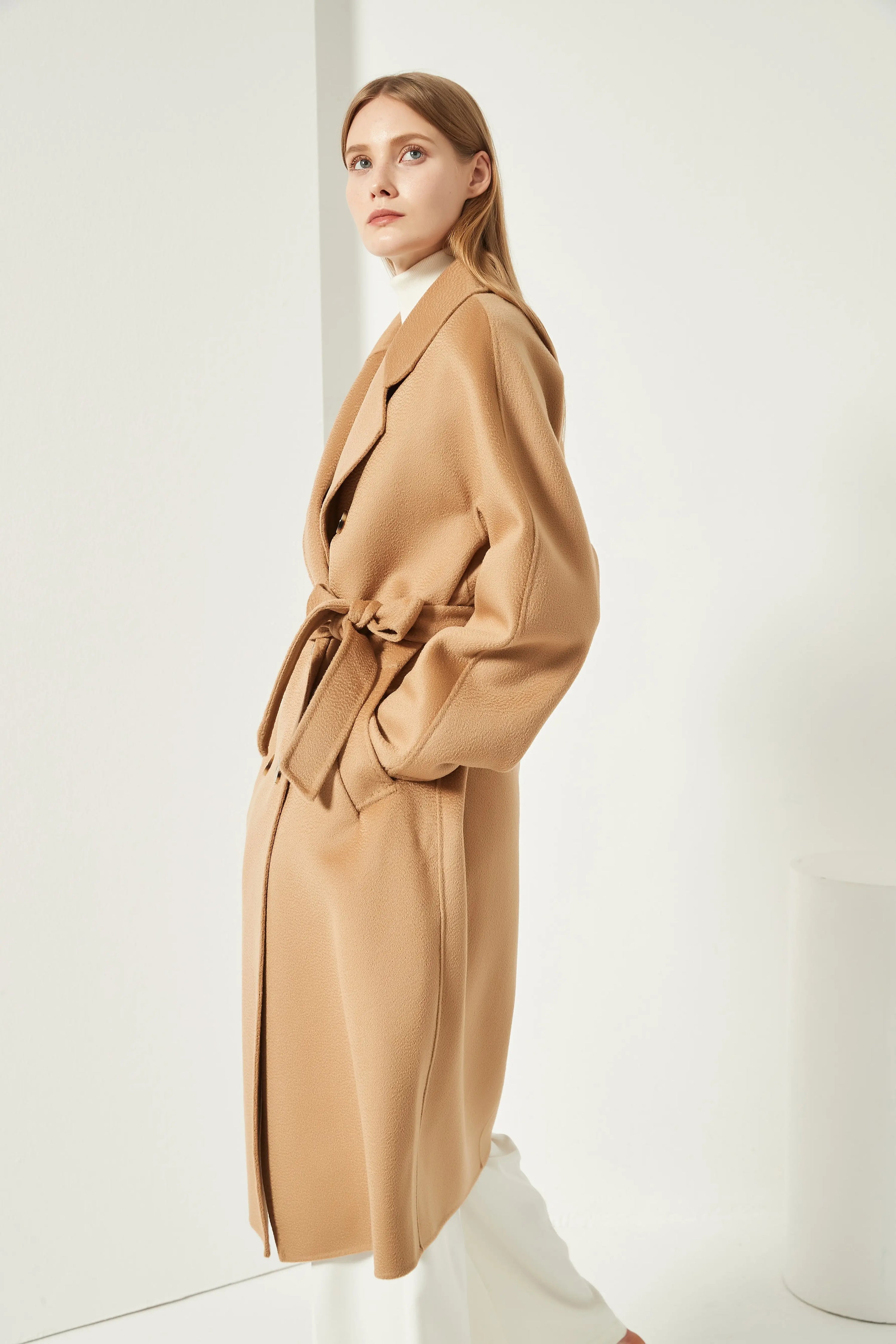 Organic Double - Breast Cashmere Belted Coat