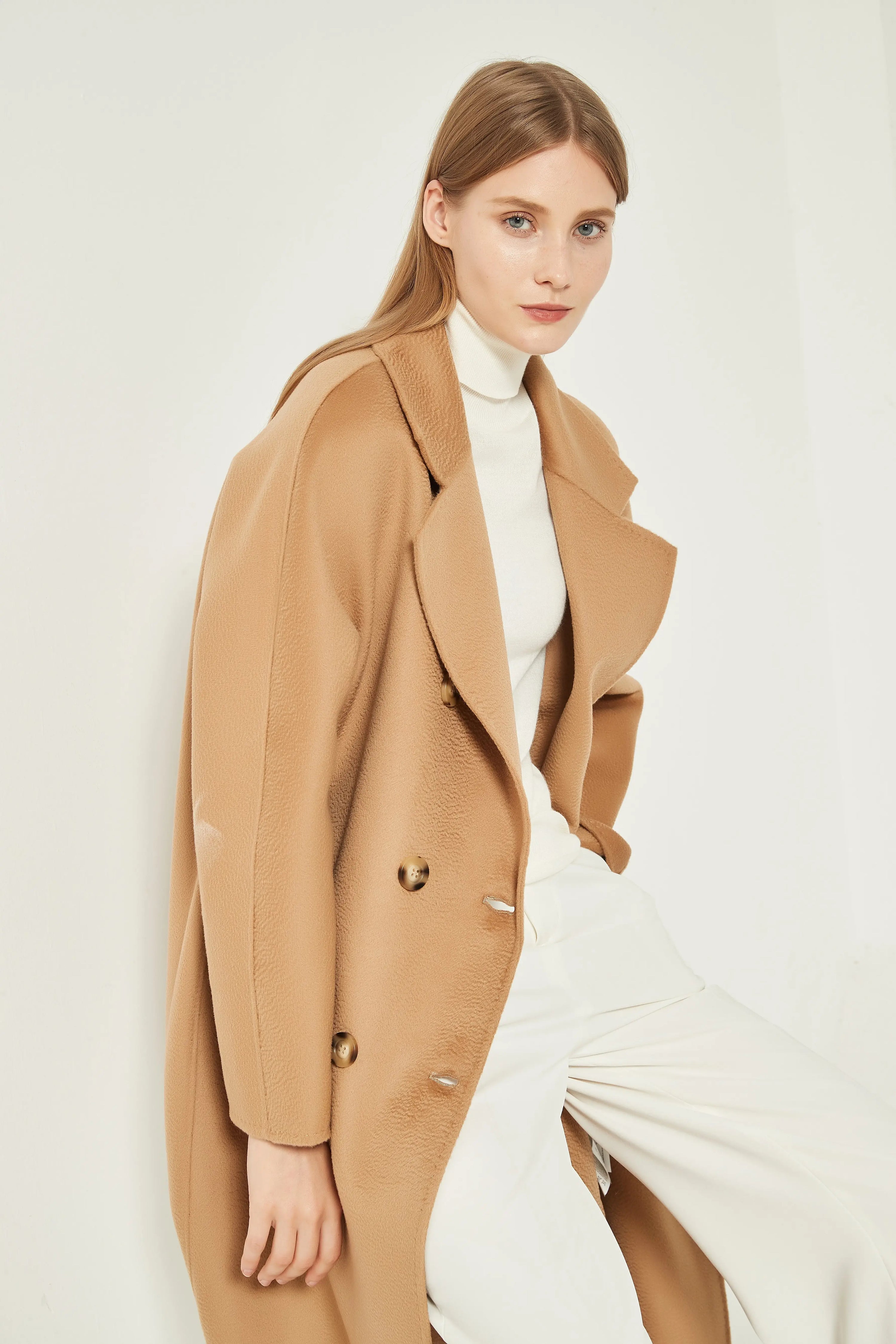 Organic Double - Breast Cashmere Belted Coat