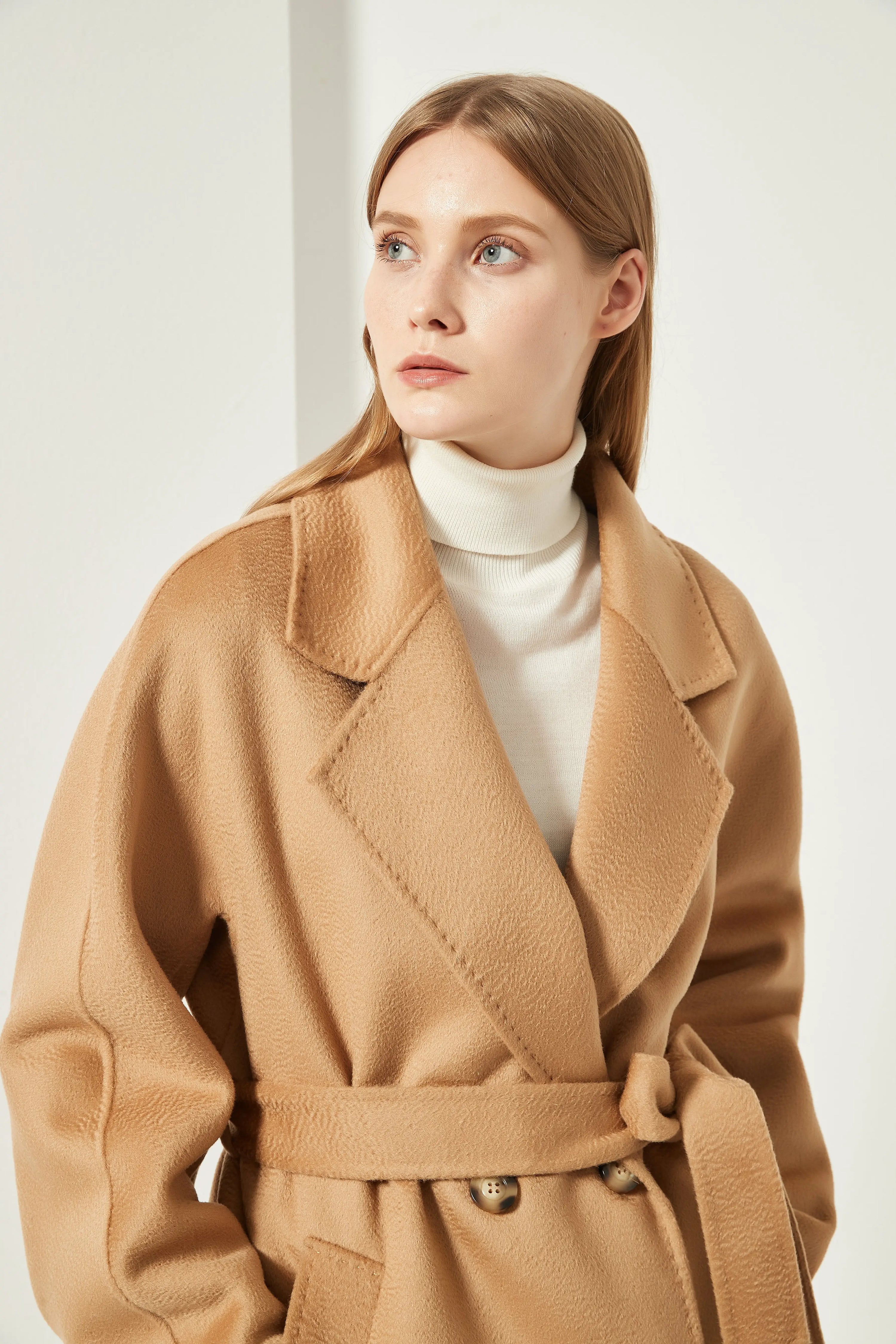 Organic Double - Breast Cashmere Belted Coat