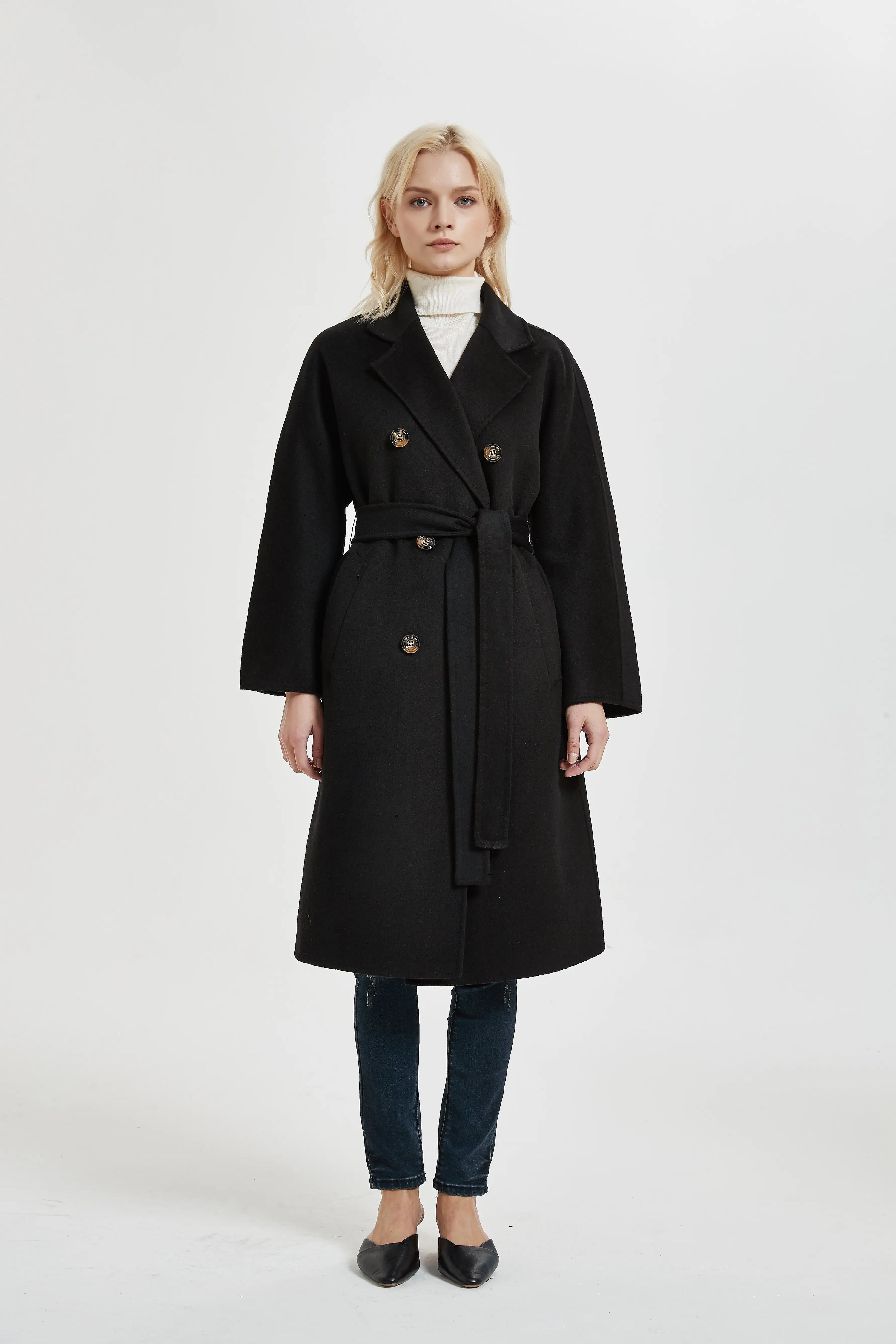 Organic Double - Breast Cashmere Belted Coat