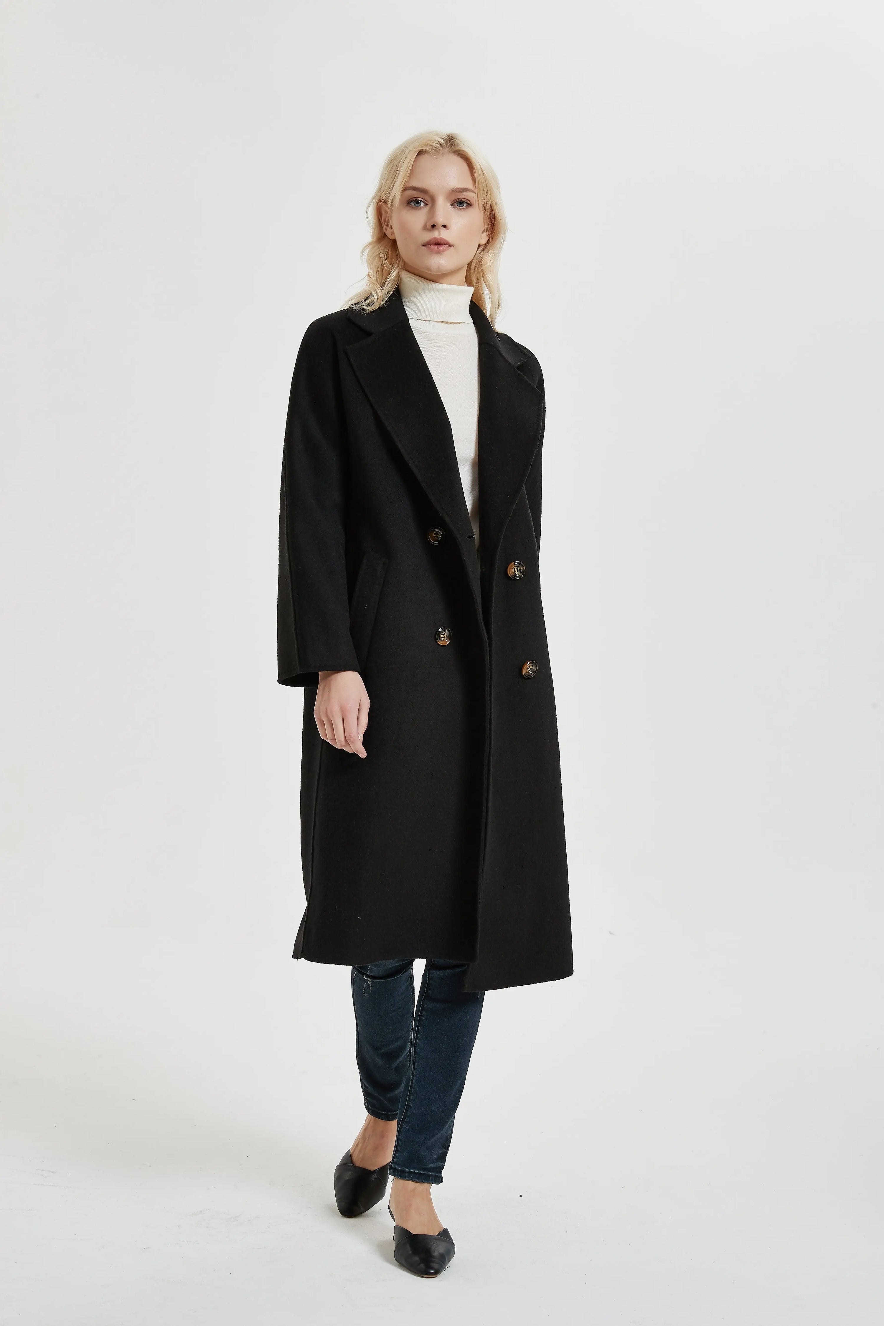 Organic Double - Breast Cashmere Belted Coat