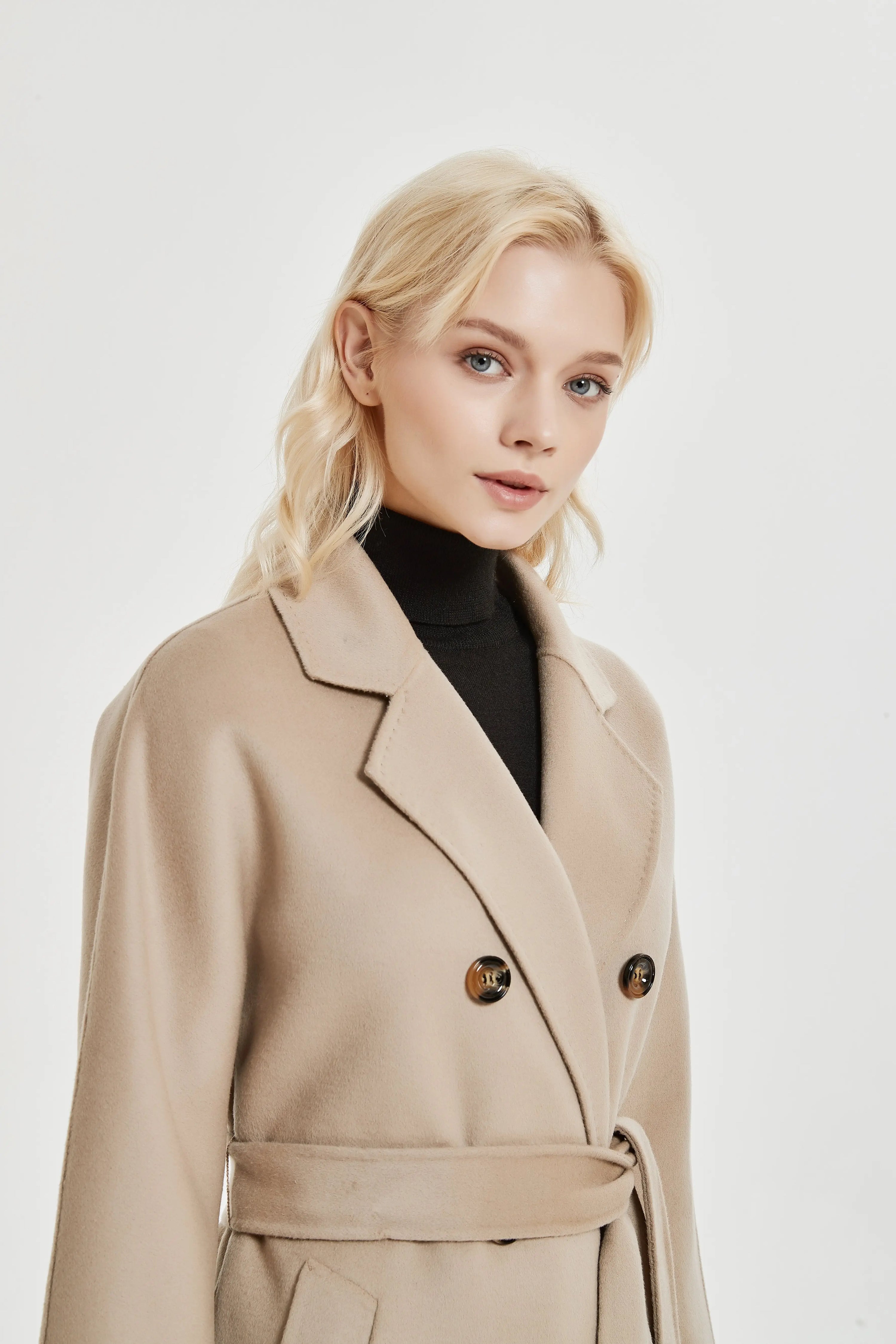 Organic Double - Breast Cashmere Belted Coat