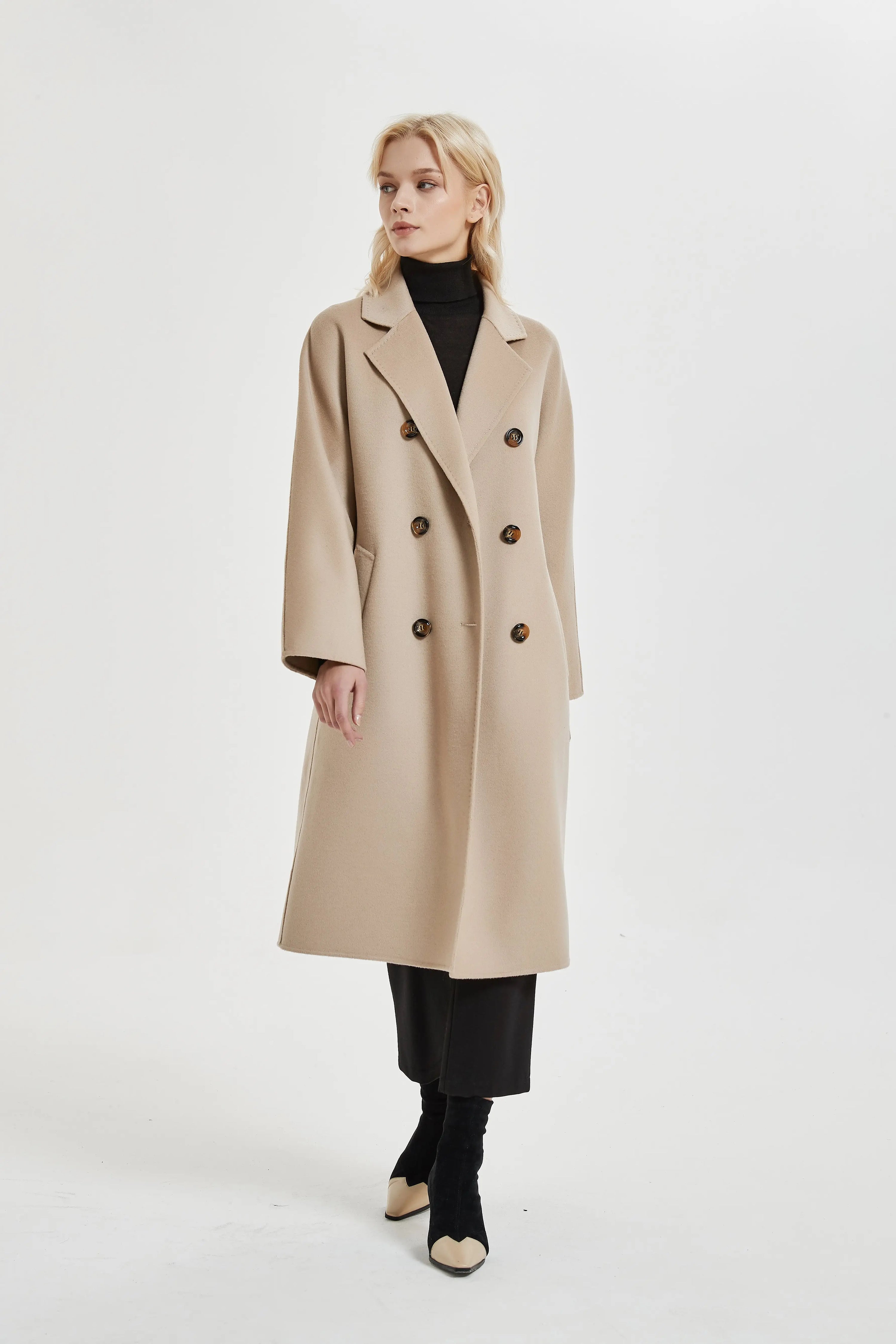 Organic Double - Breast Cashmere Belted Coat